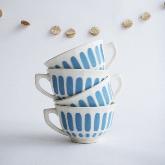 Blue Teacups for 4 - French Vintage