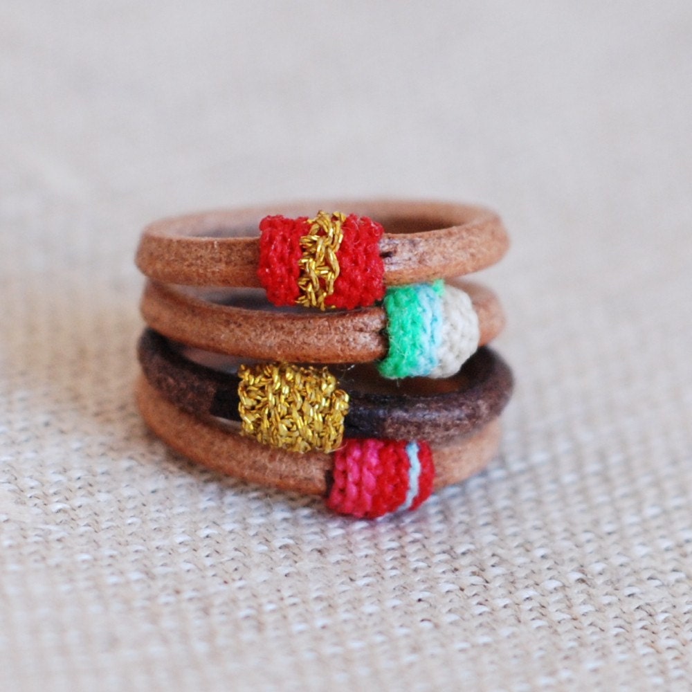 set of 4 leather rings