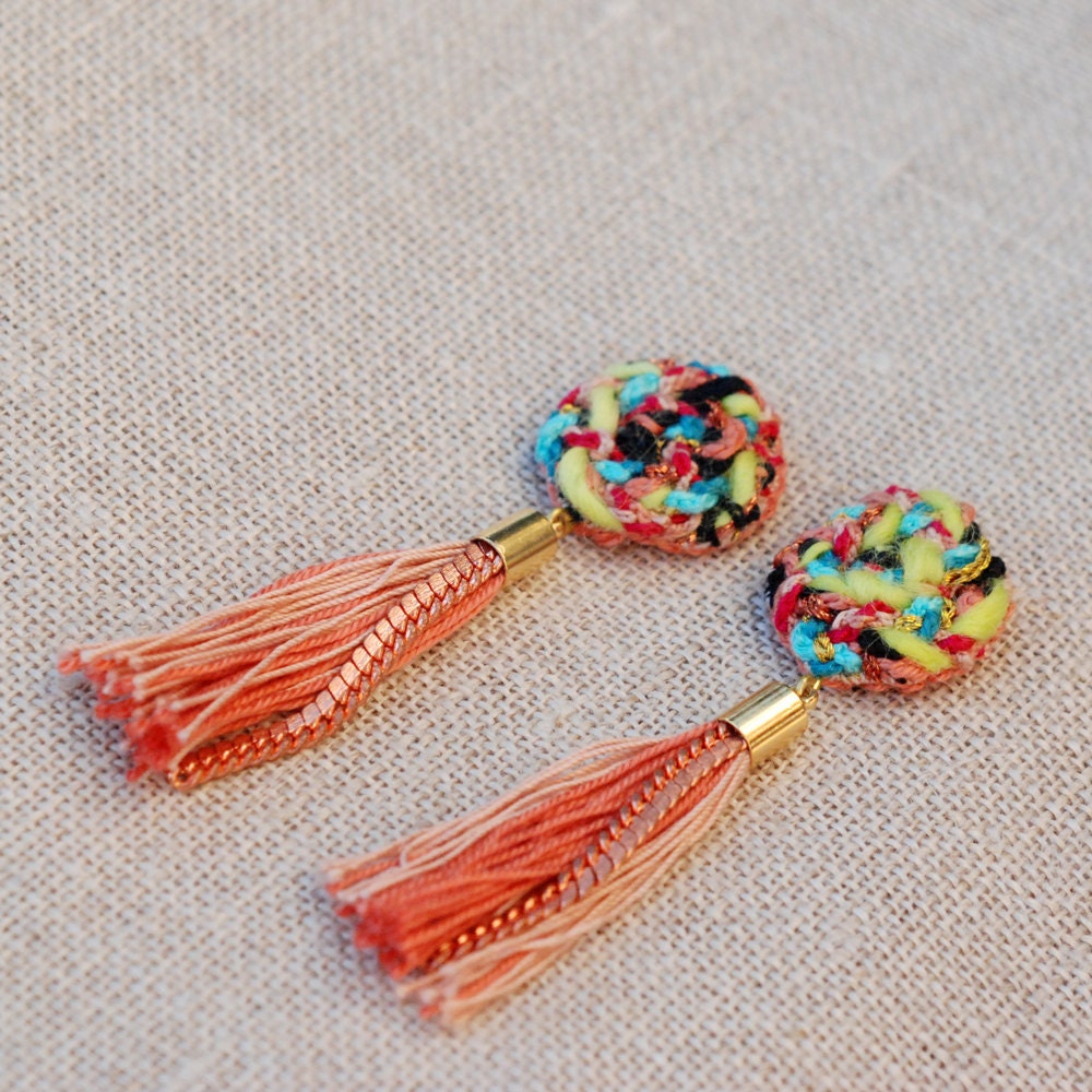 Textile chandelier earrings