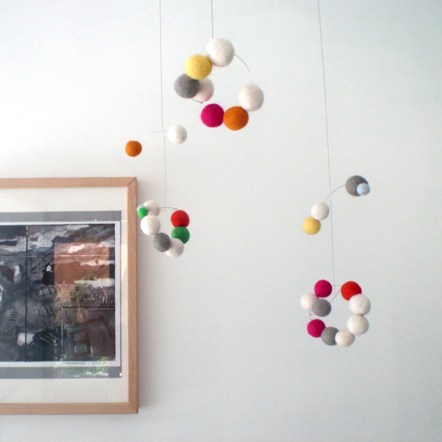 Modern baby mobile Neon cloud felt ball mobile by Puka Puka