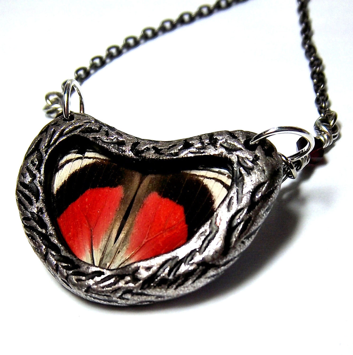 Real Butterfly Wing Necklace Butterfly Jewelry Diaethria MINI HEART NECKLACE