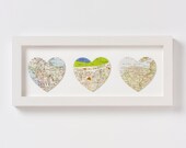 Trio of map hearts - Unframed
