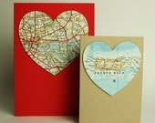 personalised vintage map heart card - SMALL