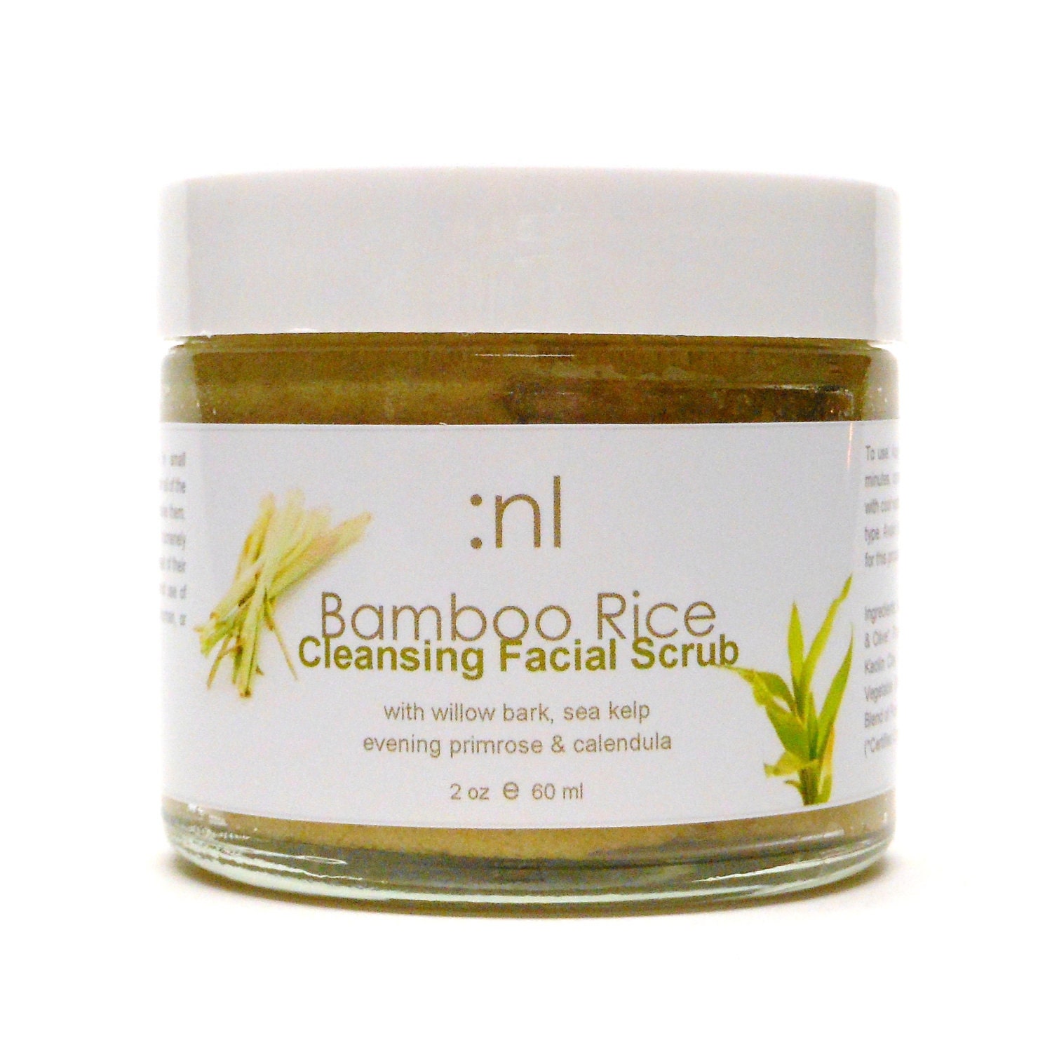 Bamboo Rice Organic Facial Scrub with Willow Bark, Calendula and Lemongrass. Cleansing Grains. Natural Organic Skin Care. Vegan.