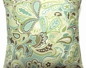 Two Green White Brown Blue Paisley Pillow Covers Decorative Toss Accent Throw Pillow Covers 18 inch  Print Fabric Both Sides