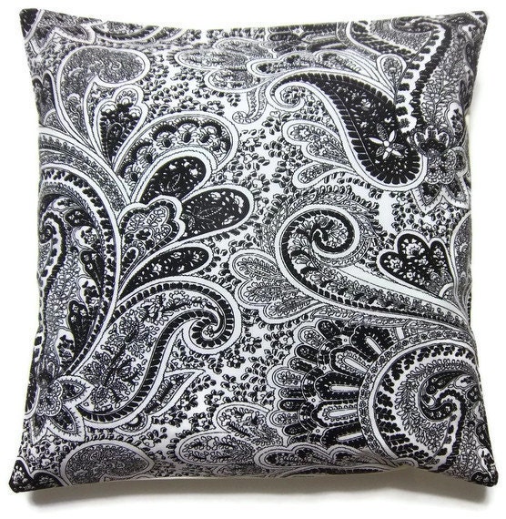 Two Black White Pillow Covers  Paisley Design Decorative Toss Throw Accent Pillow Covers 16 inch