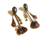 Modernist Gilt Sterling Earrings with Gemstones