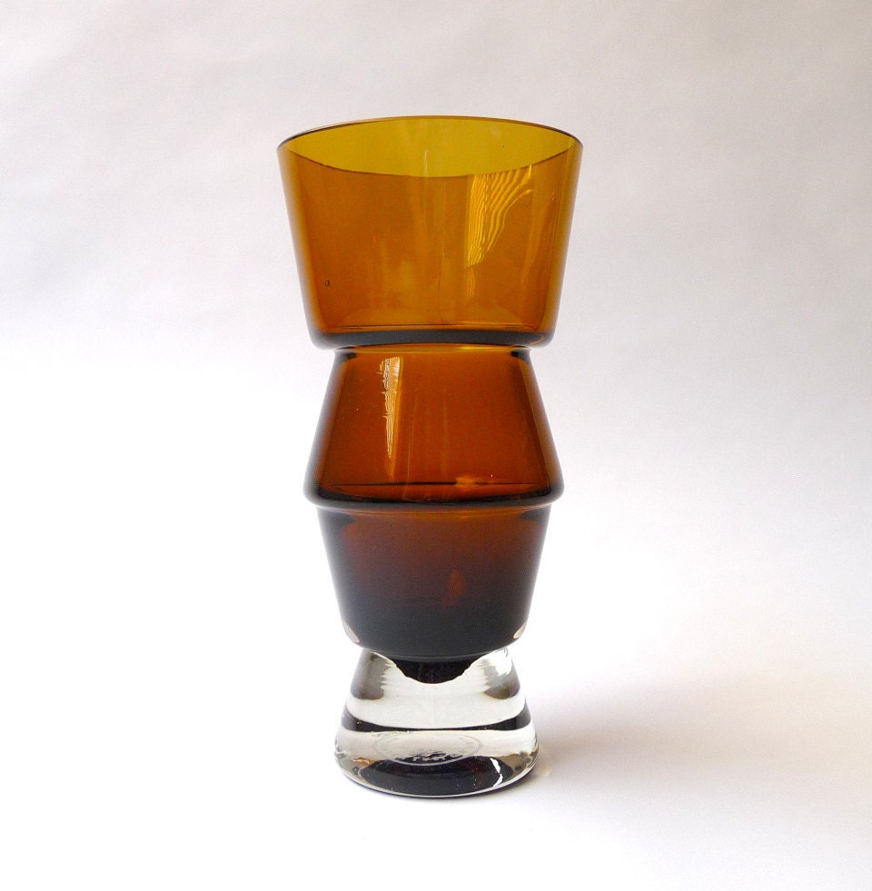 Modernist Riihimaki Amber Glass Vase