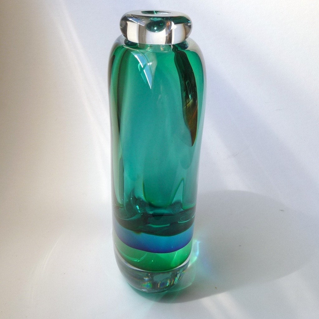 1980s Triple Sommerso Murano Glass Vase by Luigi Onesto