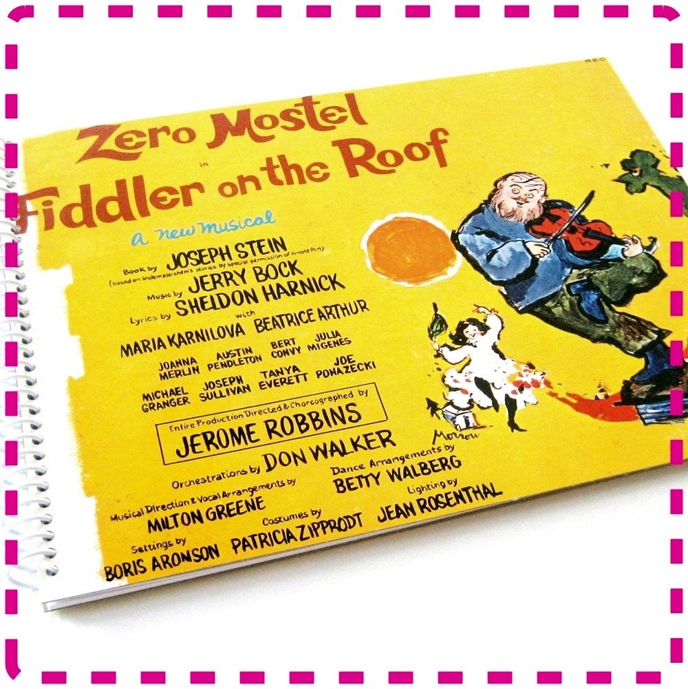FIDDLER ON The ROOF Original Broadway Cast -  Recycled / Upcycled Record Album Cover Journal Notebook - Eco Friendly - Vintage Circa 1964-