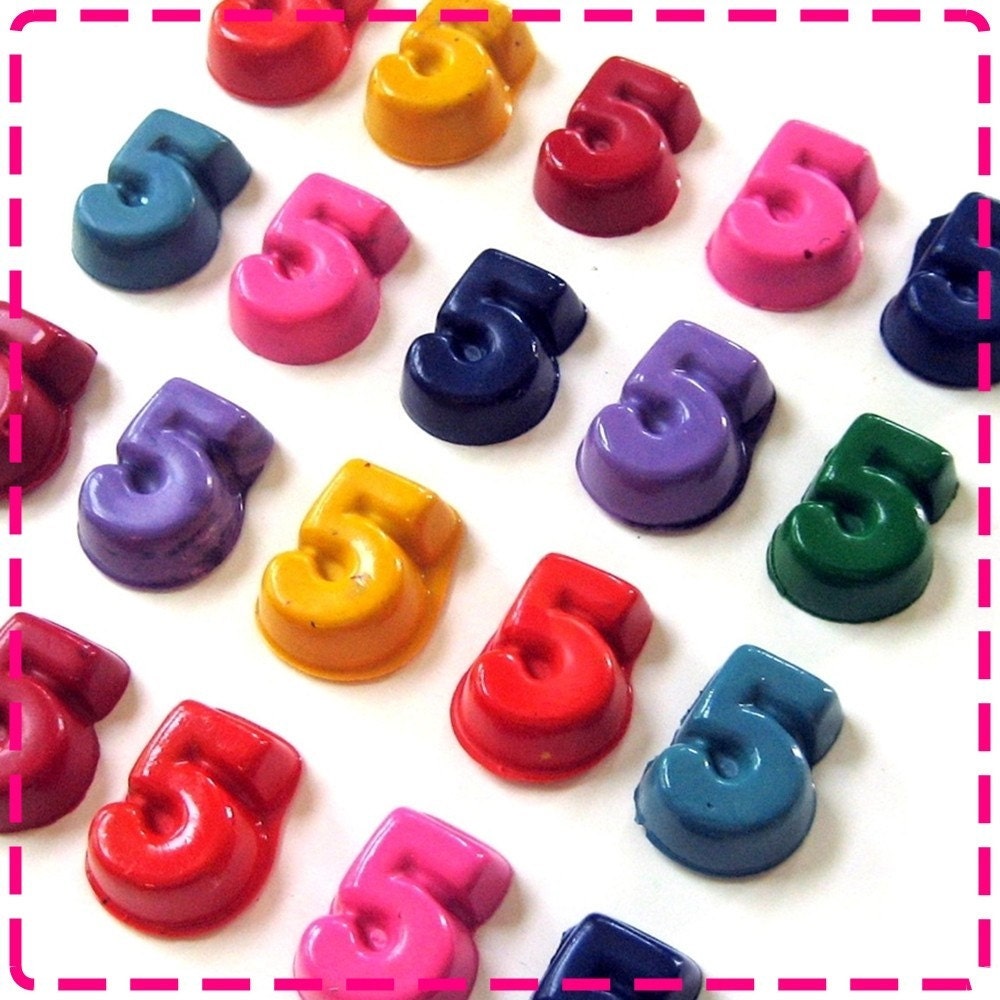 Kids' NUMBER CRAYONS - Party Pack of 20 Favors - CHOOSE Three, Four, Five, Six, Seven, Eight or Nine -Yellow, Pink, Green, Orange, Blue, Etc