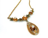 RARE 10K Antique Victorian European Cut Diamond Pendant Necklace Lavaliere