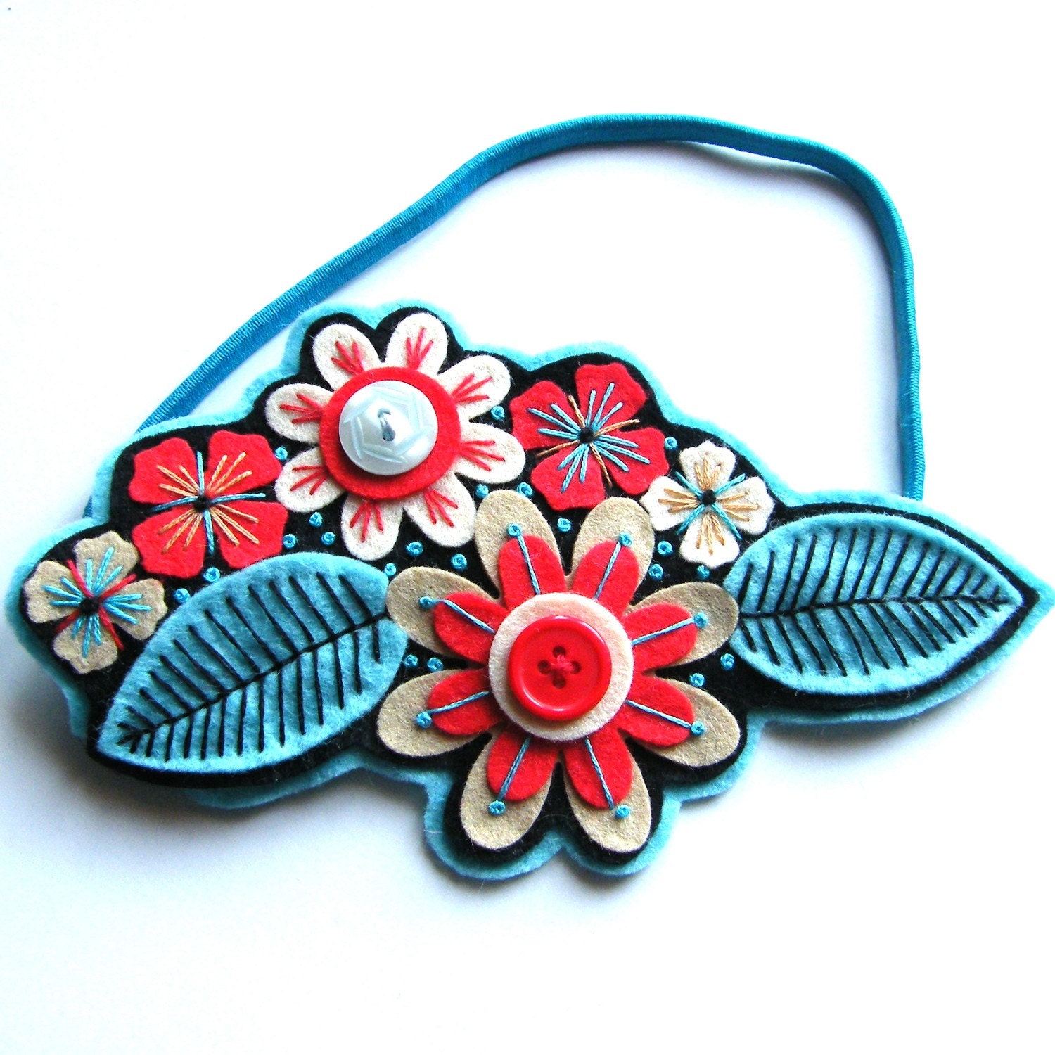 FLORA hairband / headband/ fascinator - felt with hand embroidery