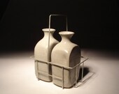 Stoneware Milk Bottles With Vintage Wire Crate