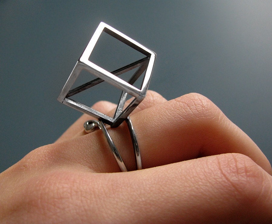 Cube - sterling silver ring