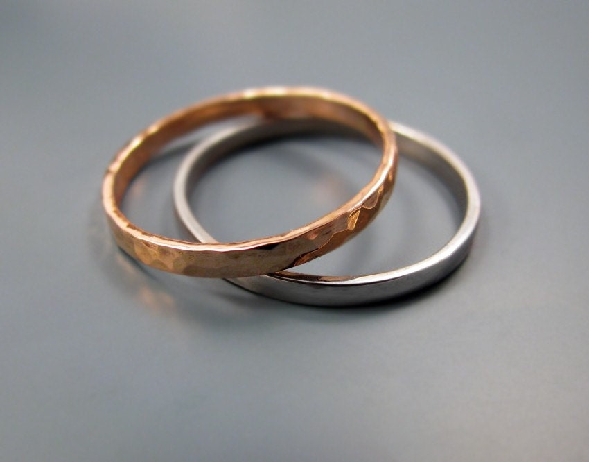Palladium and 14K rose gold wedding band set - 2mm wide