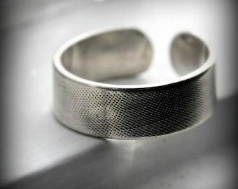 Imprinted ring - adjustable recycled sterling silver ring