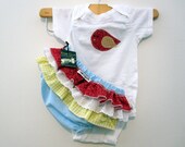 Girls Baby clothes - Onesie With Ruffled Bloomers with Red with Birds Gift Set