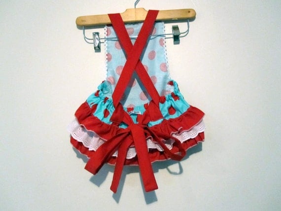 Girls Jumper - Baby todler -  Retro Ruffler - Blue and Red Polka Dots- Ruffler bums