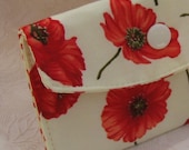 Mini Wallet - Business Card  Case  - Red Poppies on Cream