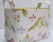 Storage Fabric Organizer Bin Container - Lovebirds in Ivory - Dena Designs Leanika