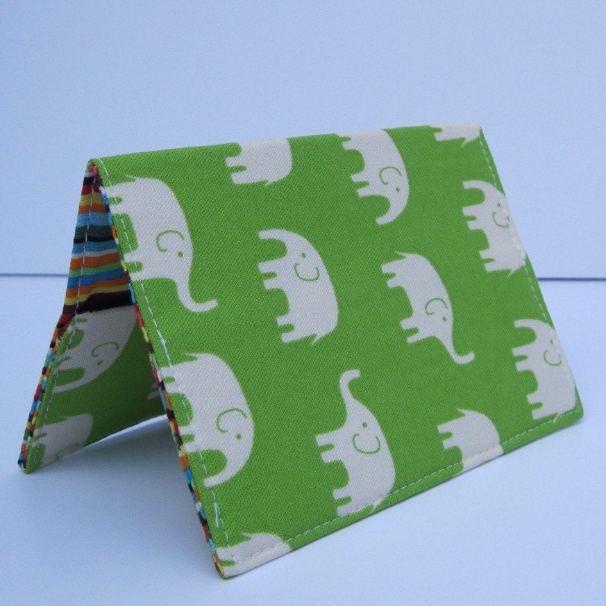 Passport Fabric Case Cover - Cream Elephants on Lime Green