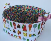 Storage Organization Fabric Diaper Caddy - Bin Basket - with Dividers/ Separators - Made with Very Hungry Caterpillar and Treats Fabric