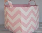 Fabric Organizer Bin Toy Storage Container Basket - Light Pink/ White Chevron - New Design - 8 x 8 x 8