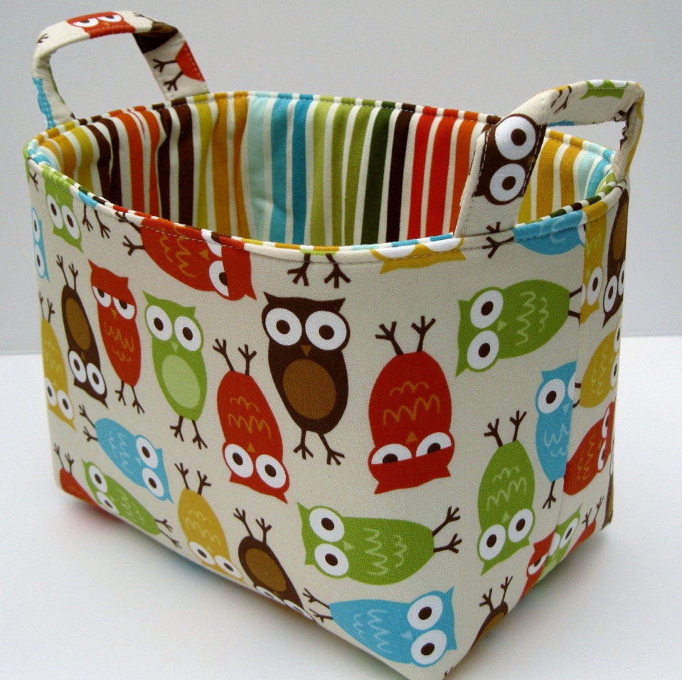 Storage and Organization - Fabric Organizer Container Bin Basket - Urban Zoologie - Owls Bermuda