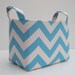 Fabric Desk Organizer Storage Container Basket Bin - Turquoise Blue and White Chevron
