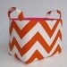 Desk Organizer Storage Organization Container Fabric Basket Bin - Tangerine Orange and White Chevron
