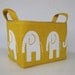 Storage and Organization Fabric Organizer Bin Container Basket - Ele Elephant - White on Yellow