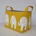 Storage and Organization Fabric Organizer Bin Container Basket - Ele Elephant - White on Yellow