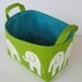 Storage Organization Fabric Organizer Bin Container Basket - Ele Elephant - White on Chartreuse Green