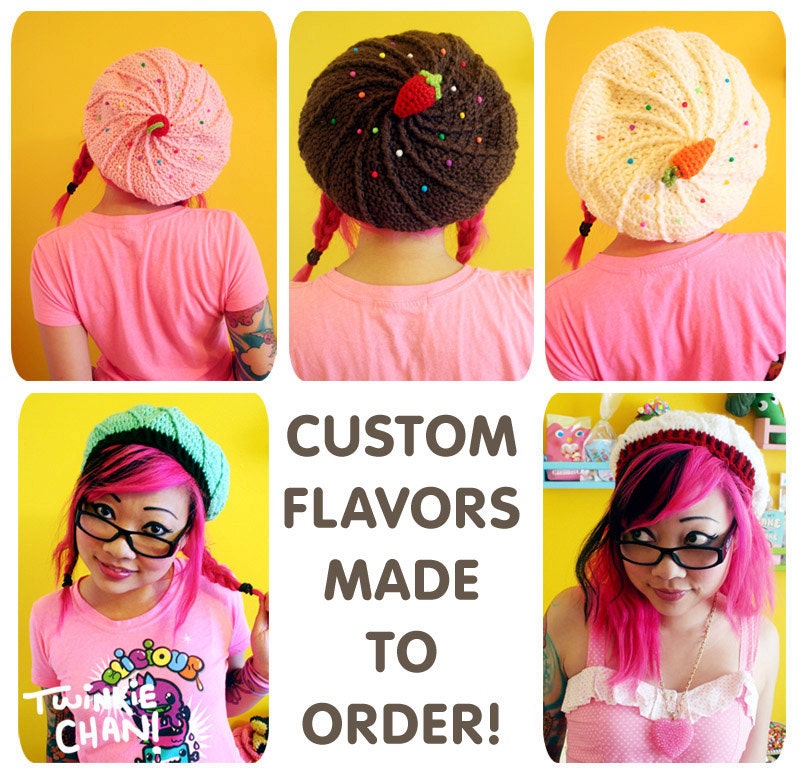 CUSTOM Cupcake Slouchy Beret Hat - choose your own flavor - made to order