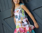 Summer in Paris Custom ruffled jumper dress size 2T to 12 yrs