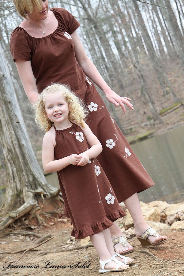 Hibiscus Custom Mommy & Me custom linen halter dress size 2T  to 12 yrs