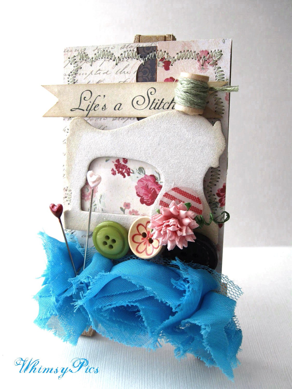 Vintage Inspired ACEO OOAK One of a Kind Life's a Stitch Mini Art Easel