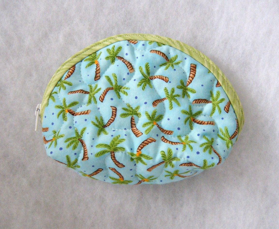 Small Quilted Purse - Palm Trees with blue background