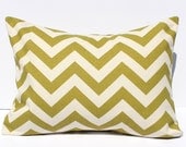 Decorative Pillow Cover - Olive Avocado Village Green Chevron on Natural - 12 x 16 Cushion Lumbar Accent Pillow - Nursery Decor - Dorm Decor