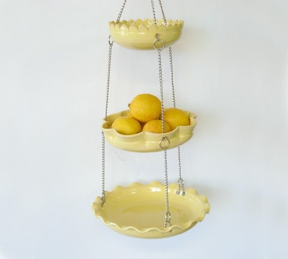 Set of 3 hanging bowls... in yellow with unmatchy edges.