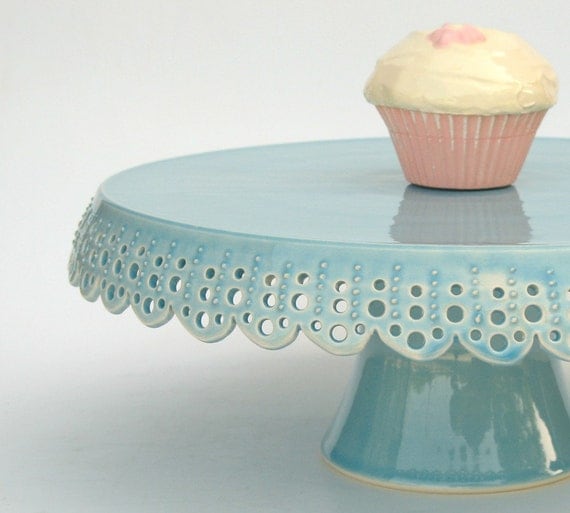 Medium cake stand... azure lace cake plate.