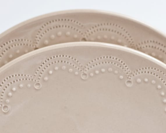 Pottery Dishes - Dessert Plates - Set of 2 - Linen