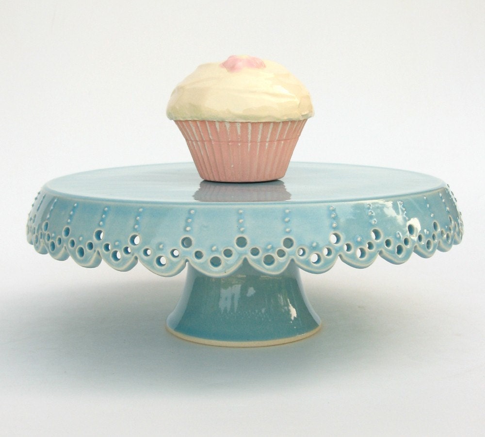 Small cake stand... azure lace cake plate.