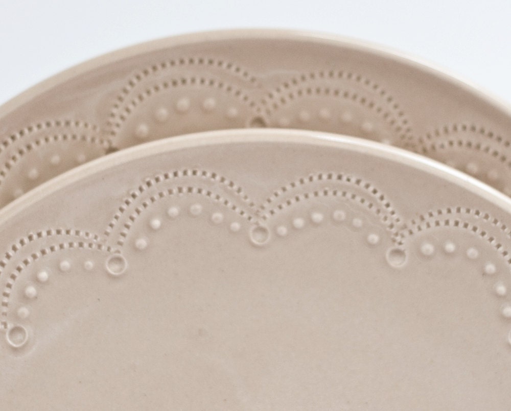 Pottery Dishes - Dessert Plates - Set of 2 - Linen