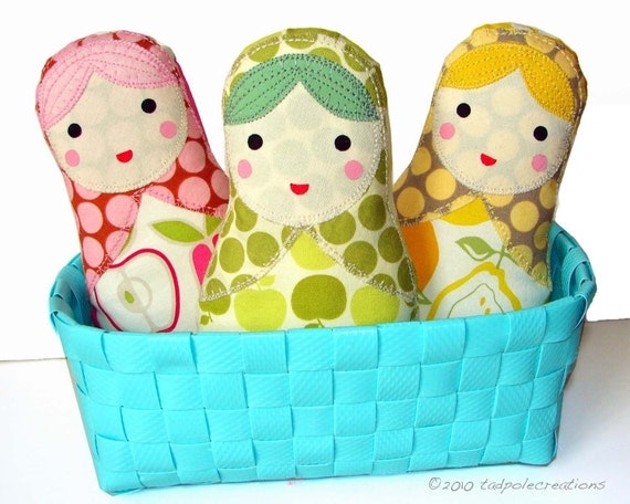 One Matryoshka Babushka Baby Cloth Doll  - Toddler - Youth Girl Birthday - New Baby Gift - Pastel Pink, Green or Yellow