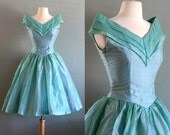 50s XS/S Seafoam Silk Organza Off Shoulder GOWN