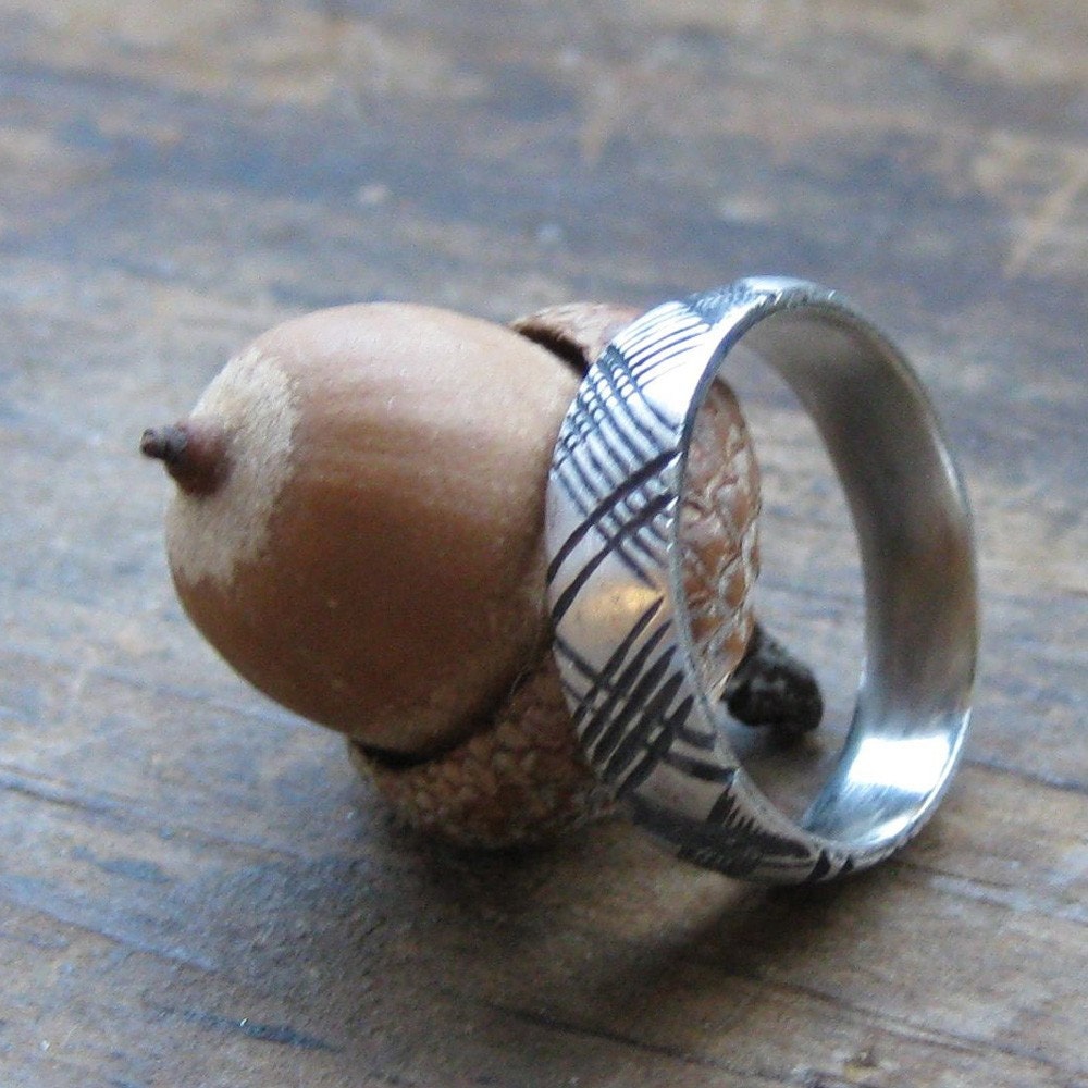 Thin PLAID sterling silver ring Made to Order