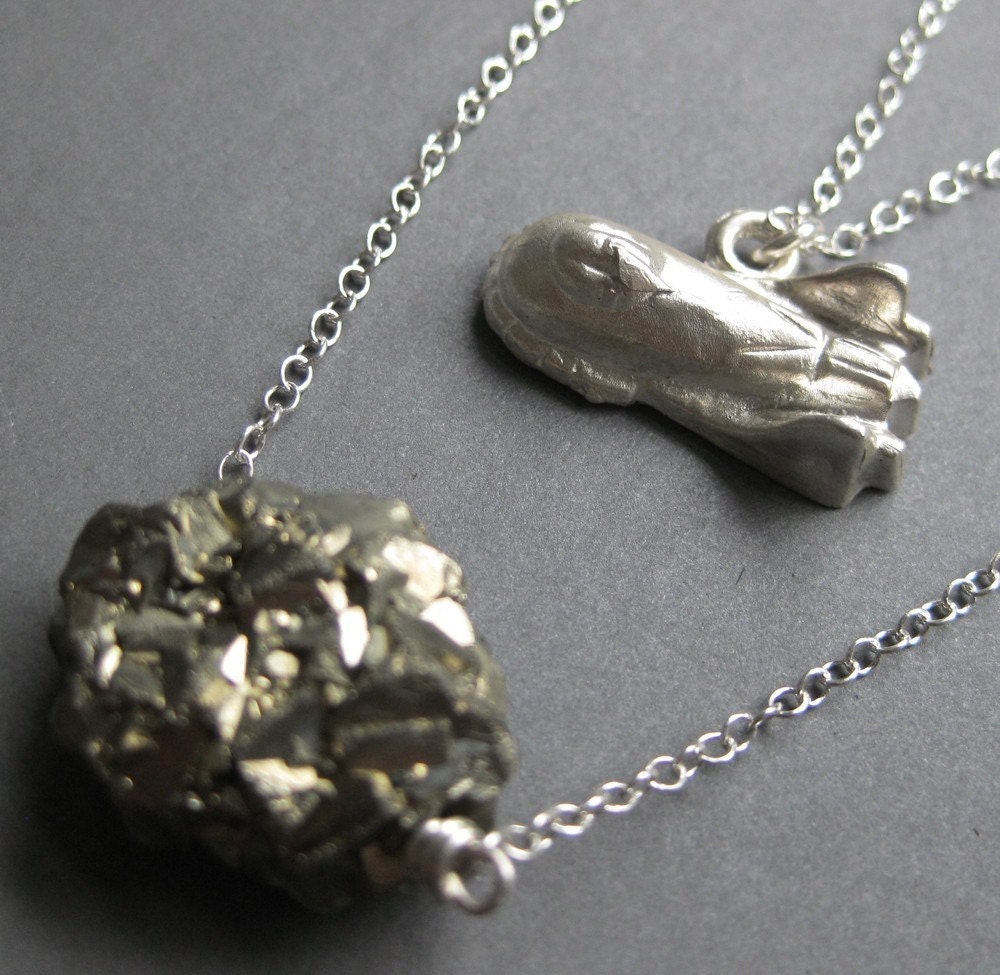 silver SPACESHIP and ASTEROID double strand necklace