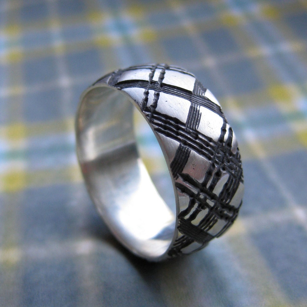 mens WIDE PLAID ring sterling silver size 10.5 wedding band
